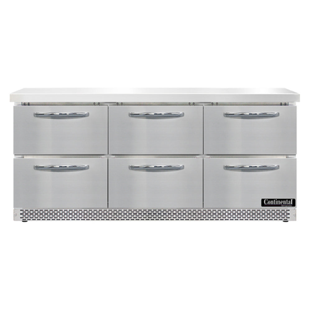 Continental Refrigerator SW72N-FB-D Work Top Refrigerator Front Breather 72"W