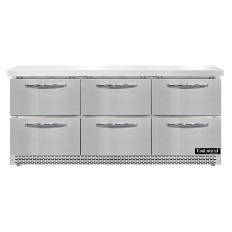 Continental Refrigerator SW72N-FB-D Work Top Refrigerator Front Breather 72"W