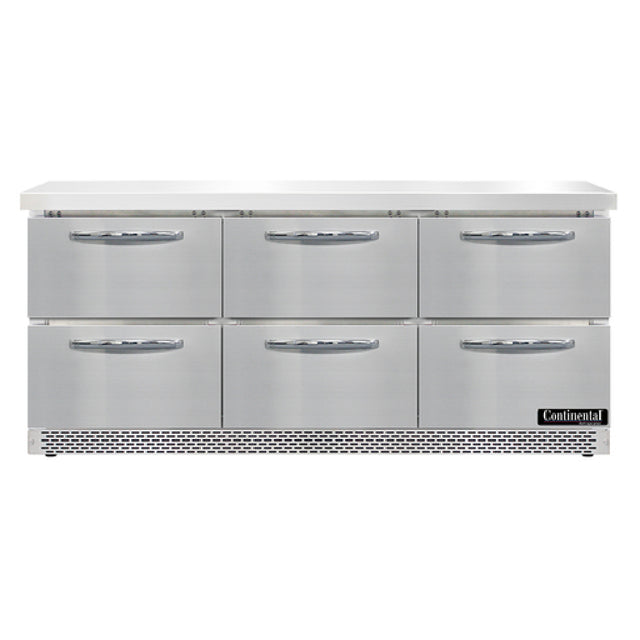 Continental Refrigerator SW72N-FB-D Work Top Refrigerator Front Breather 72"W