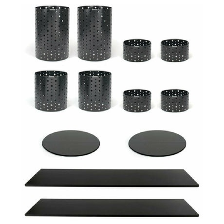 FOH BST026MUM28 Buffet Essentials Dots Black Bamboo On Matte Black Includes Two BRI004BKI20 Dots Risers Set Of 4 Matte Black