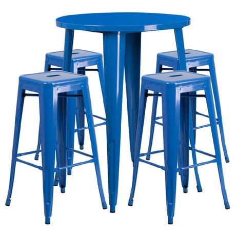 Flash Furniture CH-51090BH-4-30SQST-BL-GG Table And Bar Stool Set Includes (1) 30" Dia. X 41"H Table