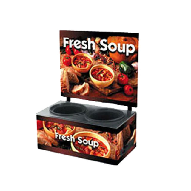 Vollrath 7203103 Cayenne® Twin Well Soup Merchandiser With Menu Board & Country Kitchen Graphics