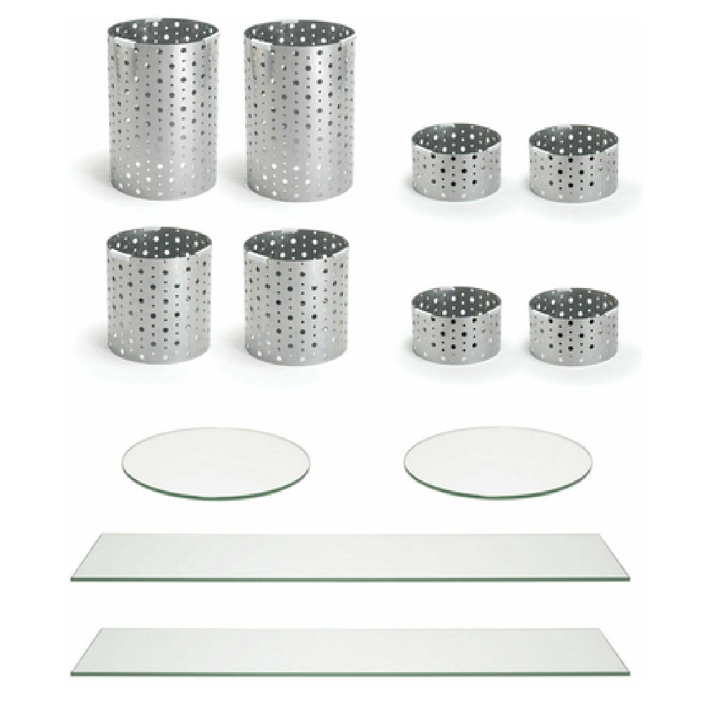 FOH BST022MUM28 Buffet Essentials Dots Clear Glass On Silver Includes Two BRI004BCI20 Dots Risers Set Of 4 Silver