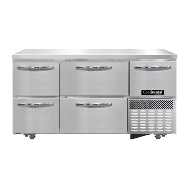 Continental Refrigerator RA60N-U-D Undercounter Refrigerated Base 60"W Stainless Steel Front & End Panels