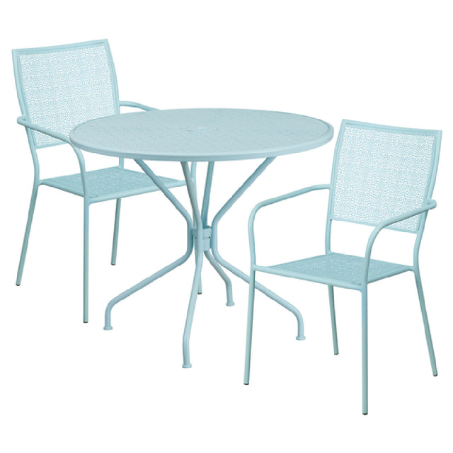 Flash Furniture CO-35RD-02CHR2-SKY-GG Patio Table Set Includes (1) Table: 35-1/4" Dia. X 28-3/4"H