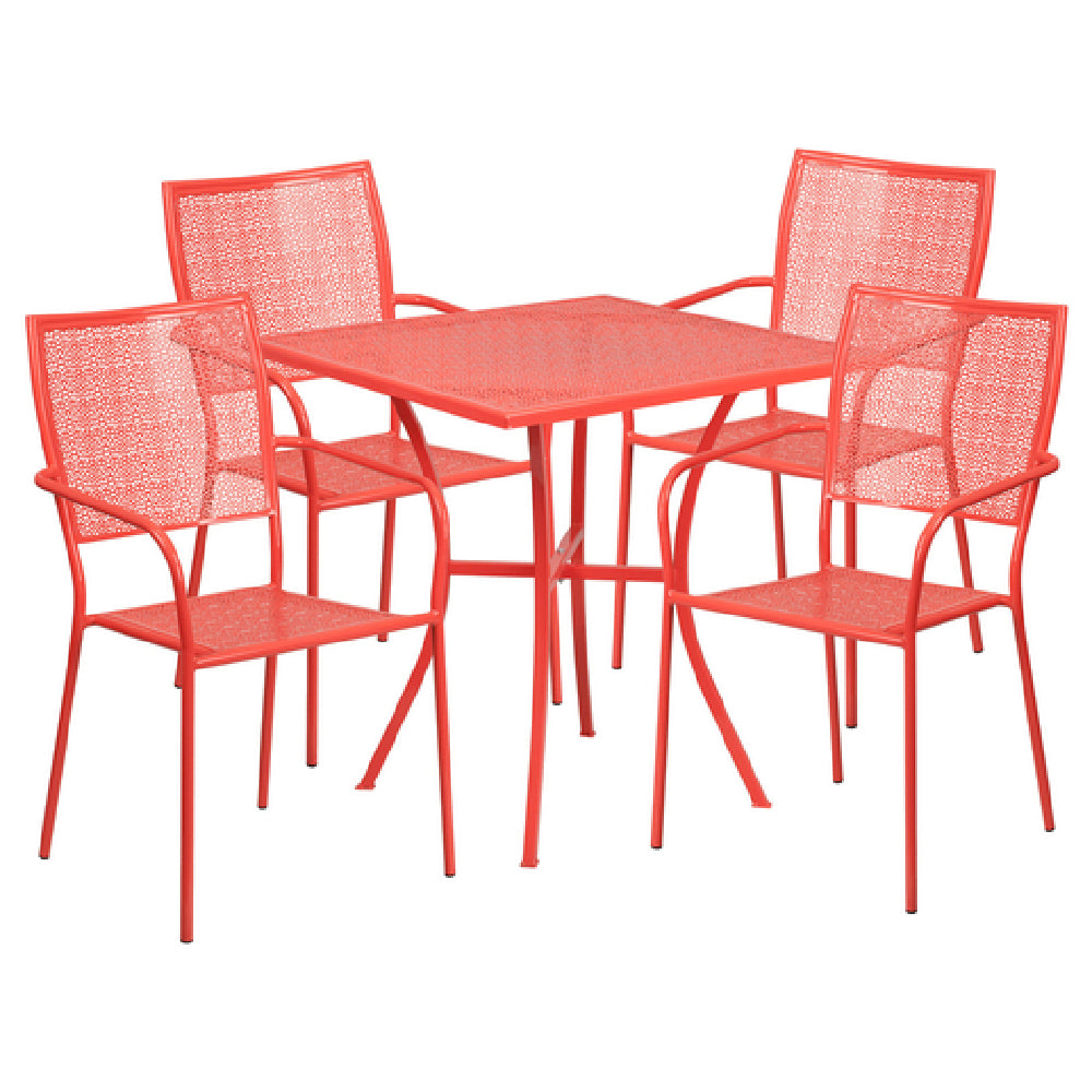 Flash Furniture CO-28SQ-02CHR4-RED-GG Patio Table Set Includes (1) Table: 28"W X 28"D X 28-1/4"H