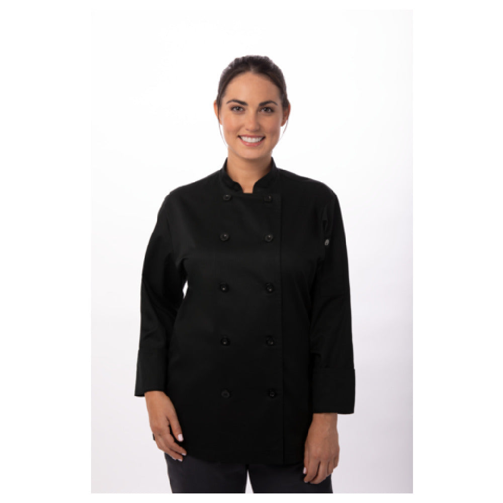 Chef Works BCW004-BLK-M Women's Le Mans Chef Coat Double Breasted Long Sleeves