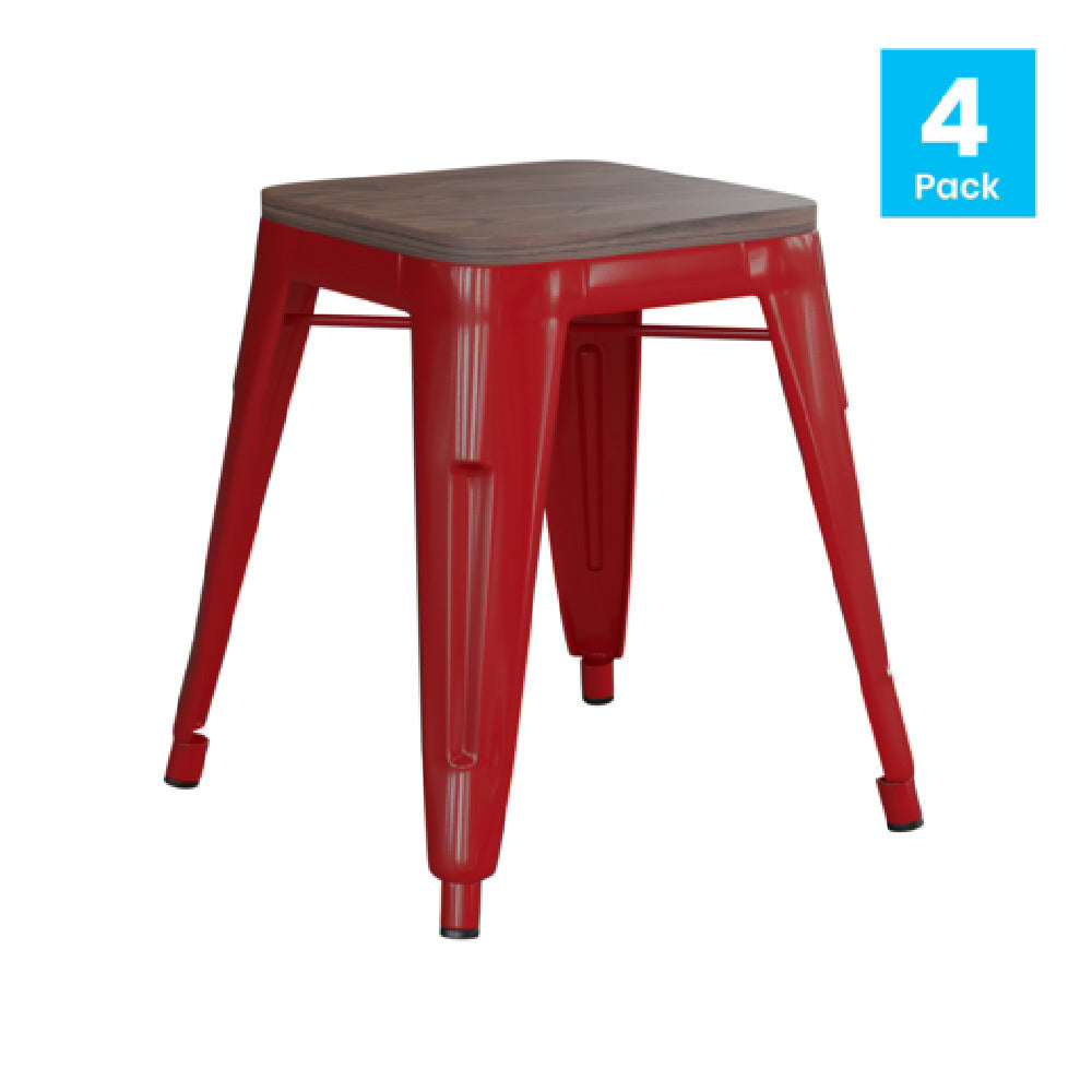 Flash Furniture ET-BT3503-18-RED-WD-GG Kai Stool 18"H 250lb Weight Capacity