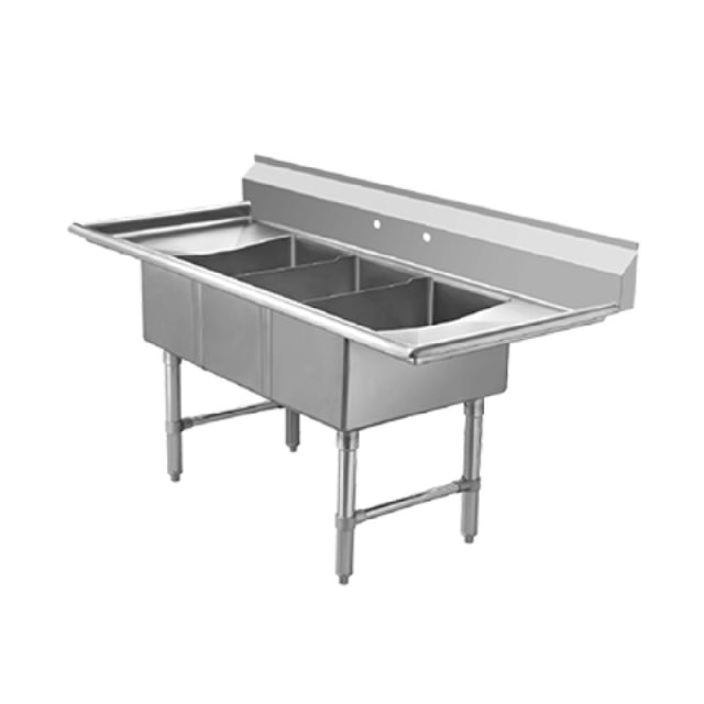 Klinger's Trading ECS3SM2D Economy Sink Three Compartment 60"W X 25-1/2"D X 41"H
