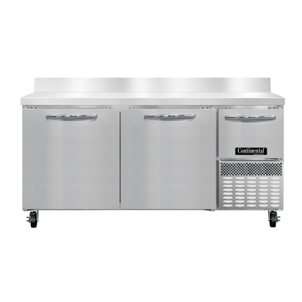 Continental Refrigerator RA68NBS Refrigerated Base Worktop Unit 68"W 300 Series Stainless Steel Work Top With 6"H Backsplash