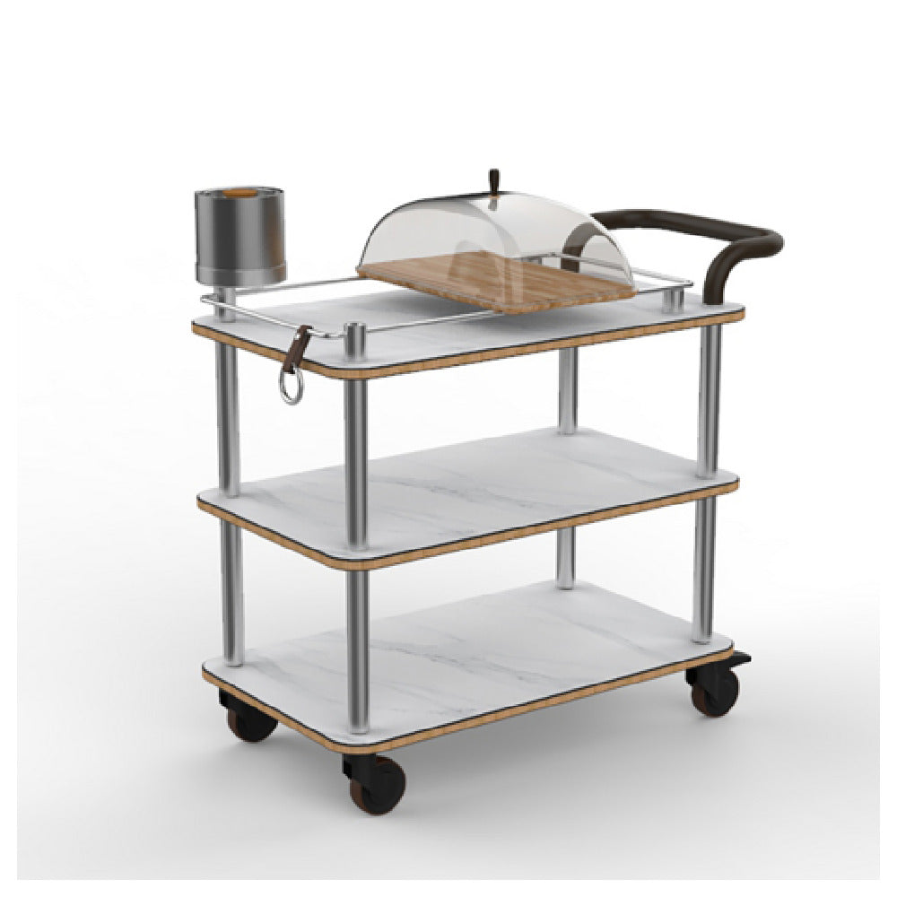 Steelite MGCRNX04CSXX Mogogo Rollin Cheese Plate And Wine Cart With Leather Handle White Carrera Stainless Steel