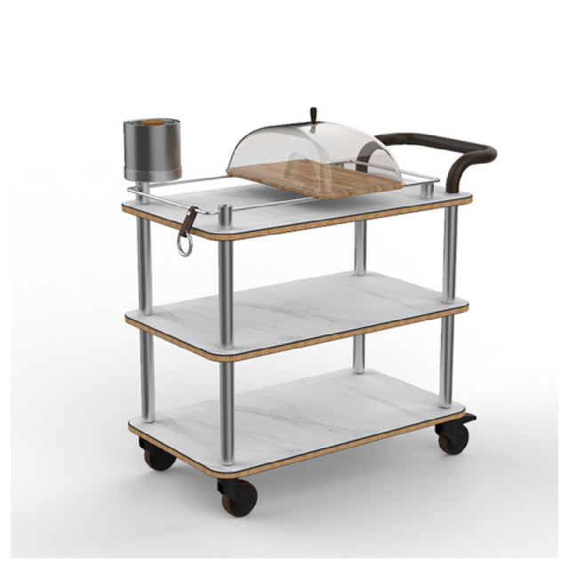 Steelite MGCRNX04CSXX Mogogo Rollin Cheese Plate And Wine Cart With Leather Handle White Carrera Stainless Steel