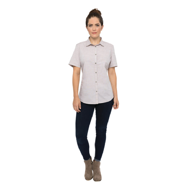 Chef Works SHC01WTAUS Women's Havana Shirt Short Sleeves Side Hem Detail