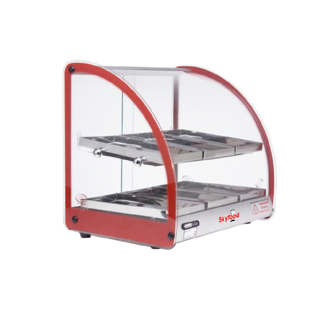 Skyfood Equipment FWD2-18R Food Warmer Display Case 18-1/2"W X 14-3/8"D X 17-1/2"H (2) Shelves With (3) Stainless Steel Pans Per Shelf