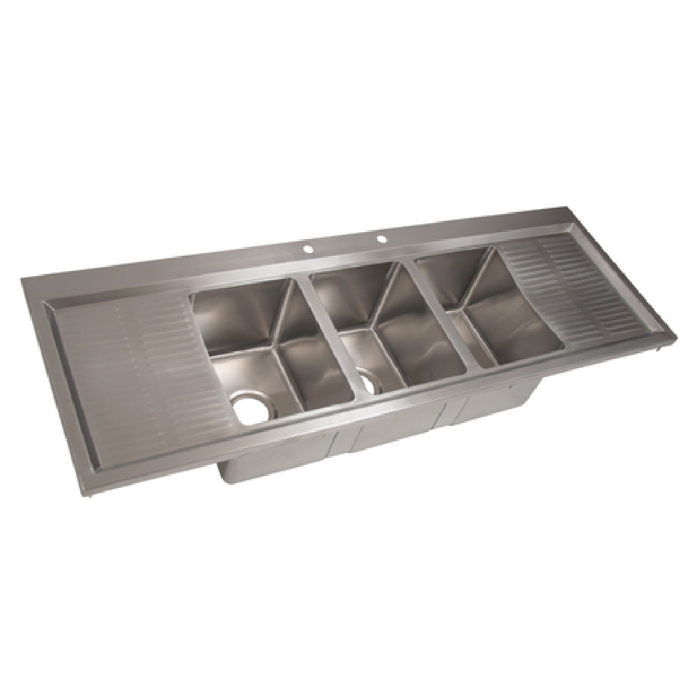 BK Resources BK-DIS-1014-3-12T-PG Drop-In Sink Three Compartment 58-1/8"W X 20"D X 10-5/8"H Overall Size