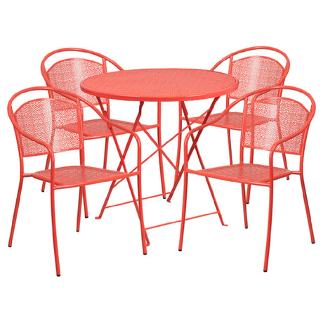 Flash Furniture CO-30RDF-03CHR4-RED-GG Patio Table Set Includes (1) Folding Table: 30" Dia. X 28"H