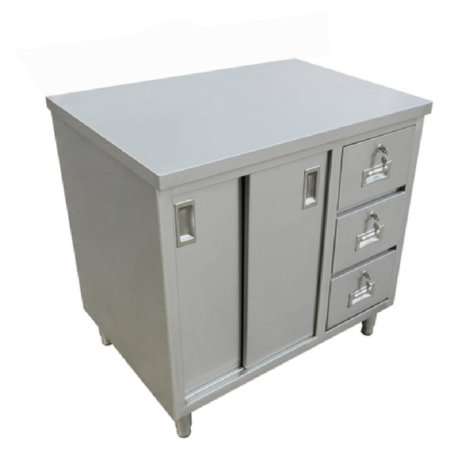 Omcan 44190 (44190) Work Table Cabinet Base With Sliding Doors & (3) Drawers