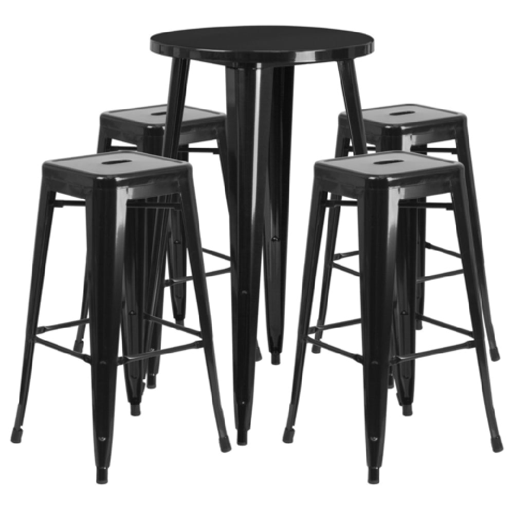 Flash Furniture CH-51080BH-4-30SQST-BK-GG Table And Bar Stool Set Includes (1) 24" Dia. X 41"H Table