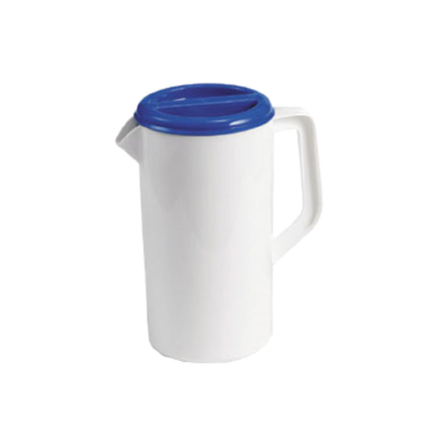 Tablecraft 144W Pitcher 2-1/2 Qt. With 3-way Sanitary Blue Lid