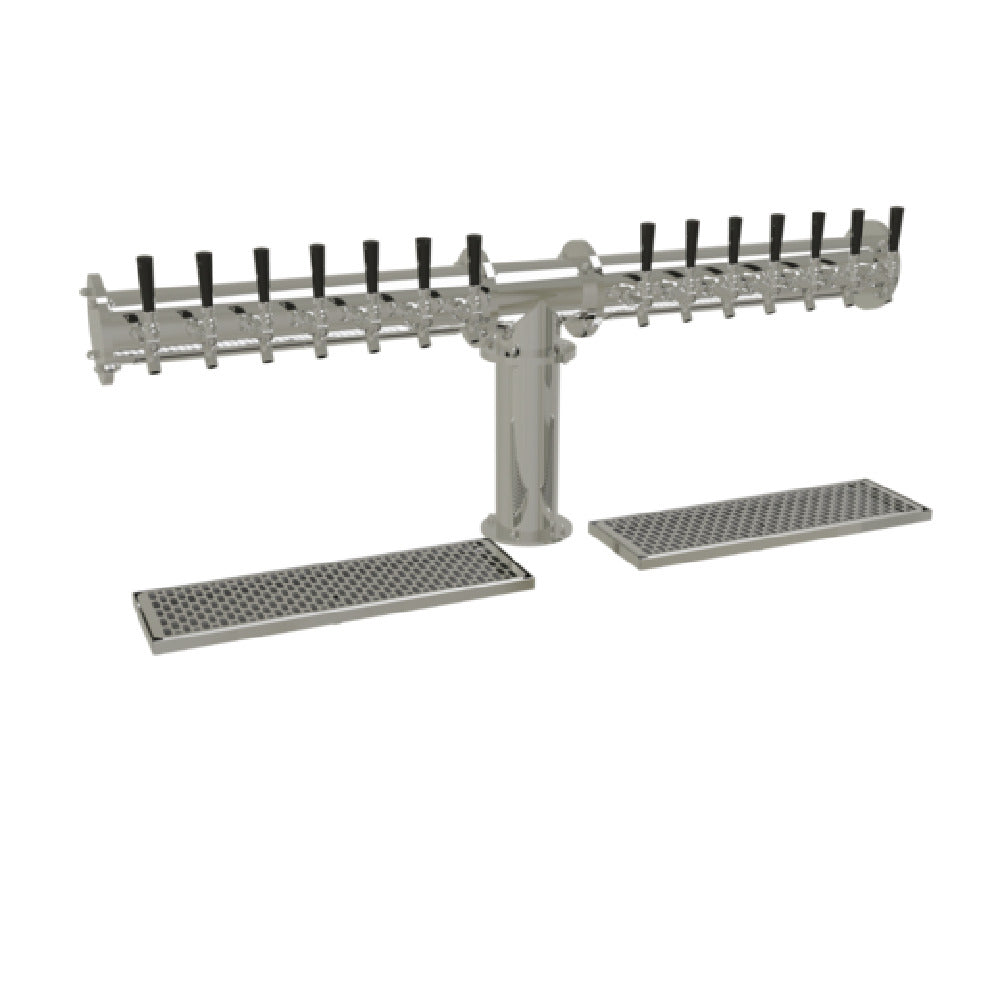 Glastender PT-14-MFR Pipe Tee Draft Dispensing Tower Countertop (14) Stainless Steel Faucets (handles Not Included)