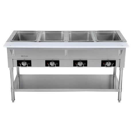Serv-Ware EST4-2 - Serv-Ware - Electric Cooking - 4 Open Well Electric Steam Table - Dimensions: 58.2" W X 29.5" D X 33.5" H - Temperature Range: 120°F - 200°F - Amps: 14 - Voltage: 220-240 - Hz: 60 - Phase: 1 - Materials: Stainless Steel Construction - Warranty: 1 Year - Parts