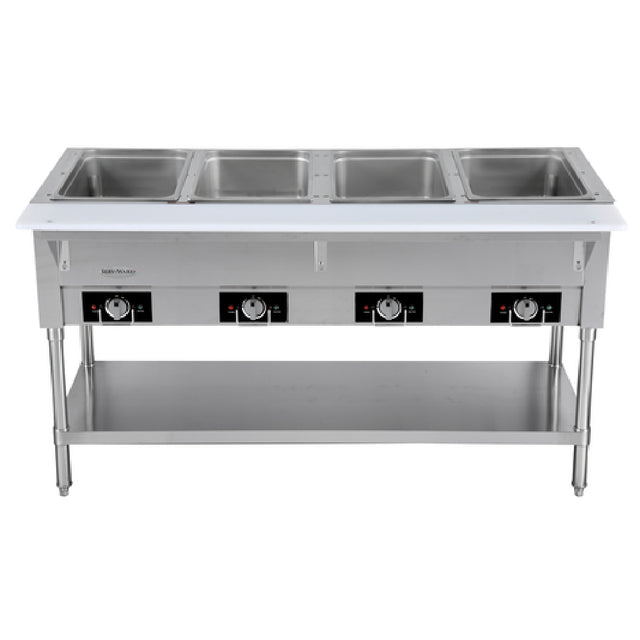 Serv-Ware EST4-2 - Serv-Ware - Electric Cooking - 4 Open Well Electric Steam Table - Dimensions: 58.2" W X 29.5" D X 33.5" H - Temperature Range: 120°F - 200°F - Amps: 14 - Voltage: 220-240 - Hz: 60 - Phase: 1 - Materials: Stainless Steel Construction - Warranty: 1 Year - Parts