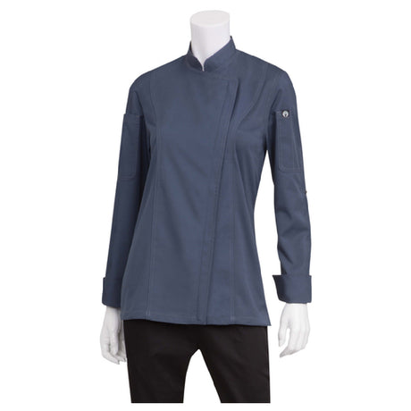 Chef Works BCWLZ005BLUL Women's Hartford Chef Coat Single-breasted Roll-up Long Sleeves With Tab