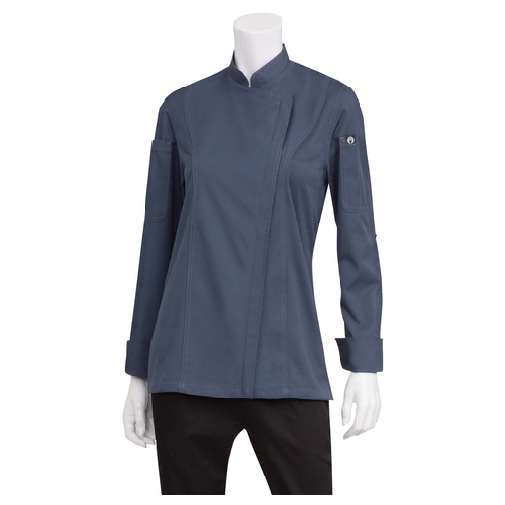 Chef Works BCWLZ005-BLU-M Women's Hartford Chef Coat Single-breasted Roll-up Long Sleeves With Tab