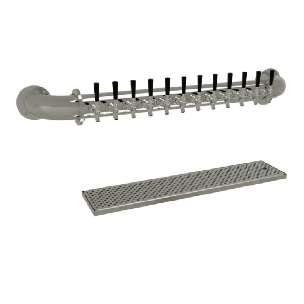 Glastender PW-12-MF Pipe Wall Draft Dispensing Tower Wall Mount (12) Stainless Steel Faucets (handles Not Included)
