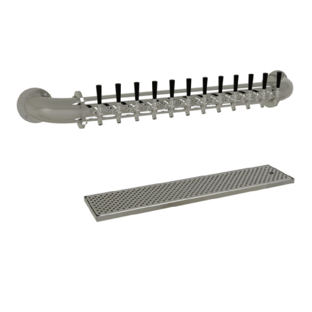 Glastender PW-12-MF Pipe Wall Draft Dispensing Tower Wall Mount (12) Stainless Steel Faucets (handles Not Included)