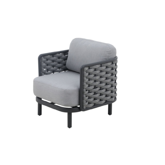 Plantation Prestige Commercial Furniture 8830600-015402 Coronado Lounge Chair Gunmetal Frame Finish With 1" Woven Cording In Light Grey