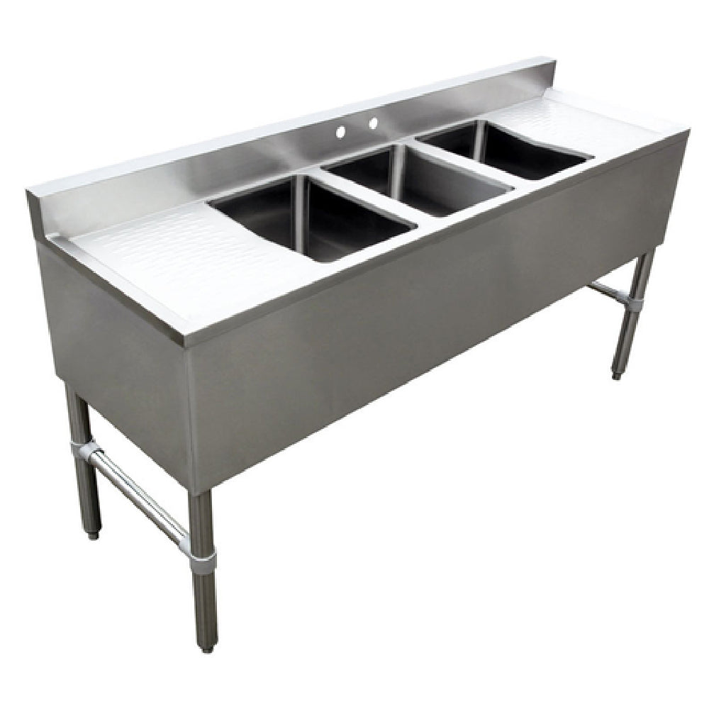 Omcan 44627 (44627) Underbar Sink (3) 10" X 14" X 10" Compartments (2) 1" Dia. Center Faucet Holes 4" Apart