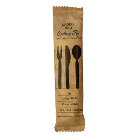 PacknWood 210CVPLK417BB - Compostable Bamboo Fiber Cutlery Kit, 7"L, Kraft Bag