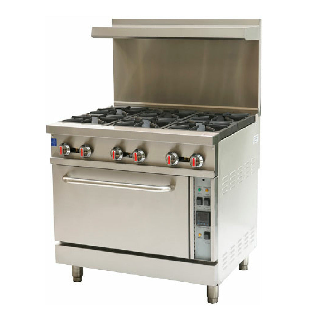 Omcan 47450 (47450) 36-inch Commercial Liquid Propane Range With 6 Burners And Convection Oven