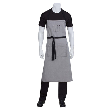 Chef Works AB038-BLK-0 Portland Chef's Bib Apron 39-1/2"L X 35"W Adjustable Contrast Tape Ties