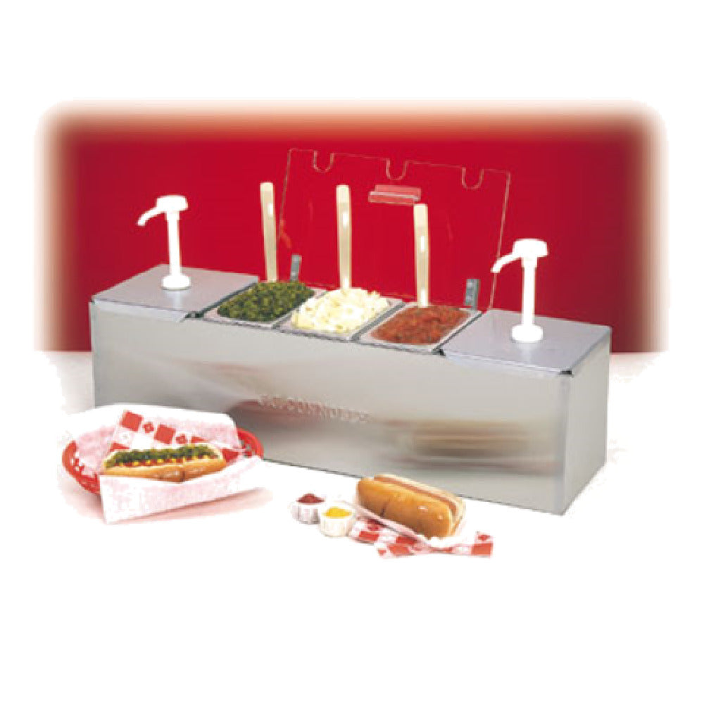 Nemco 88100-CB-3 Roll-A-Grill® Condiment Station 25.75"W X 8"D (2) 3 Qt. Stainless Steel Pans With Pumps