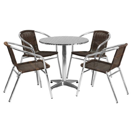 Flash Furniture TLH-ALUM-28RD-020CHR4-GG Table & Chair Set Includes (1) 27-1/2" Dia. X 27-1/2"H Table