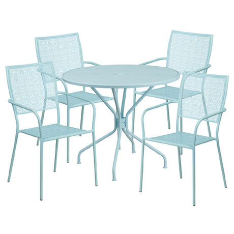 Flash Furniture CO-35RD-02CHR4-SKY-GG Patio Table Set Includes (1) Table: 35-1/4" Dia. X 28-3/4"H