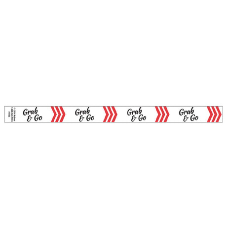 Hubert 64953 - Merchandising Food Tape, "Grab & Go" With Red Chevron Design, 1" X 500' Roll
