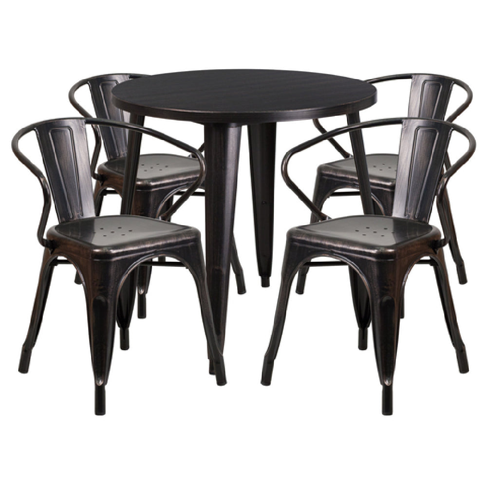 Flash Furniture CH-51090TH-4-18ARM-BQ-GG Table And Chair Set Includes (1) 30" Dia. X 29-1/2"H Table