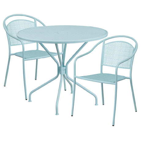 Flash Furniture CO-35RD-03CHR2-SKY-GG Patio Table Set Includes (1) Table: 35-1/4" Dia. X 28-3/4"H