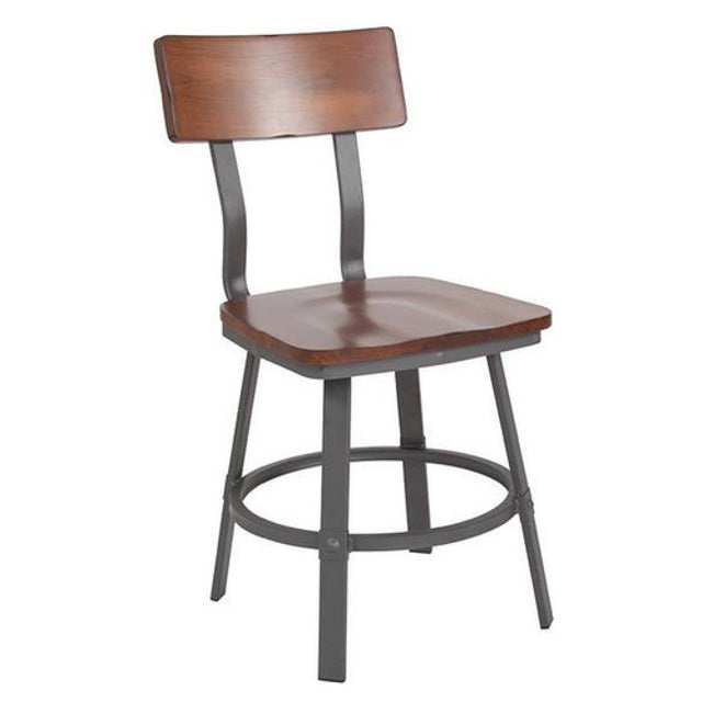 Flash Furniture XU-DG-60582-GG Flint Series Restaurant Dining Chair Walnut Finish Rectangular Wood Back