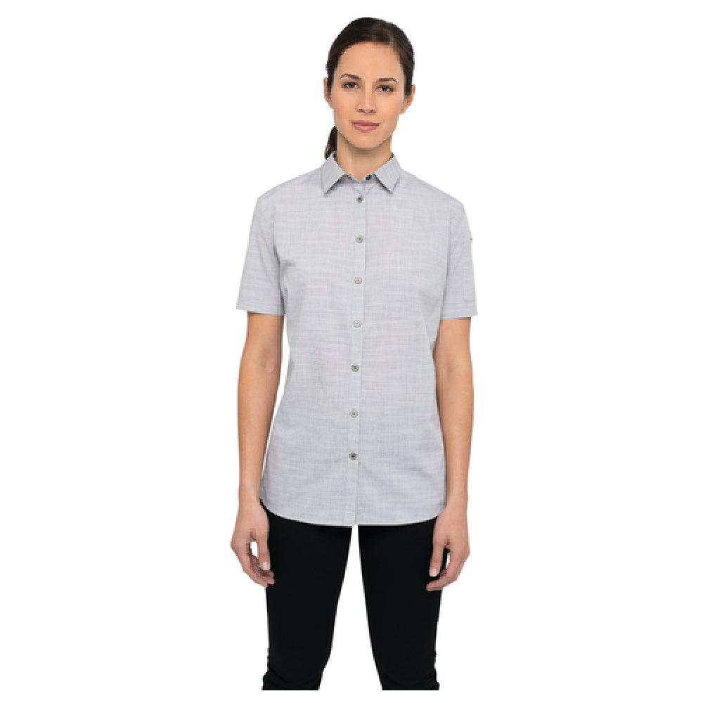 Chef Works SHC01W-GRY-XS Women's Havana Shirt Short Sleeves Side Hem Detail