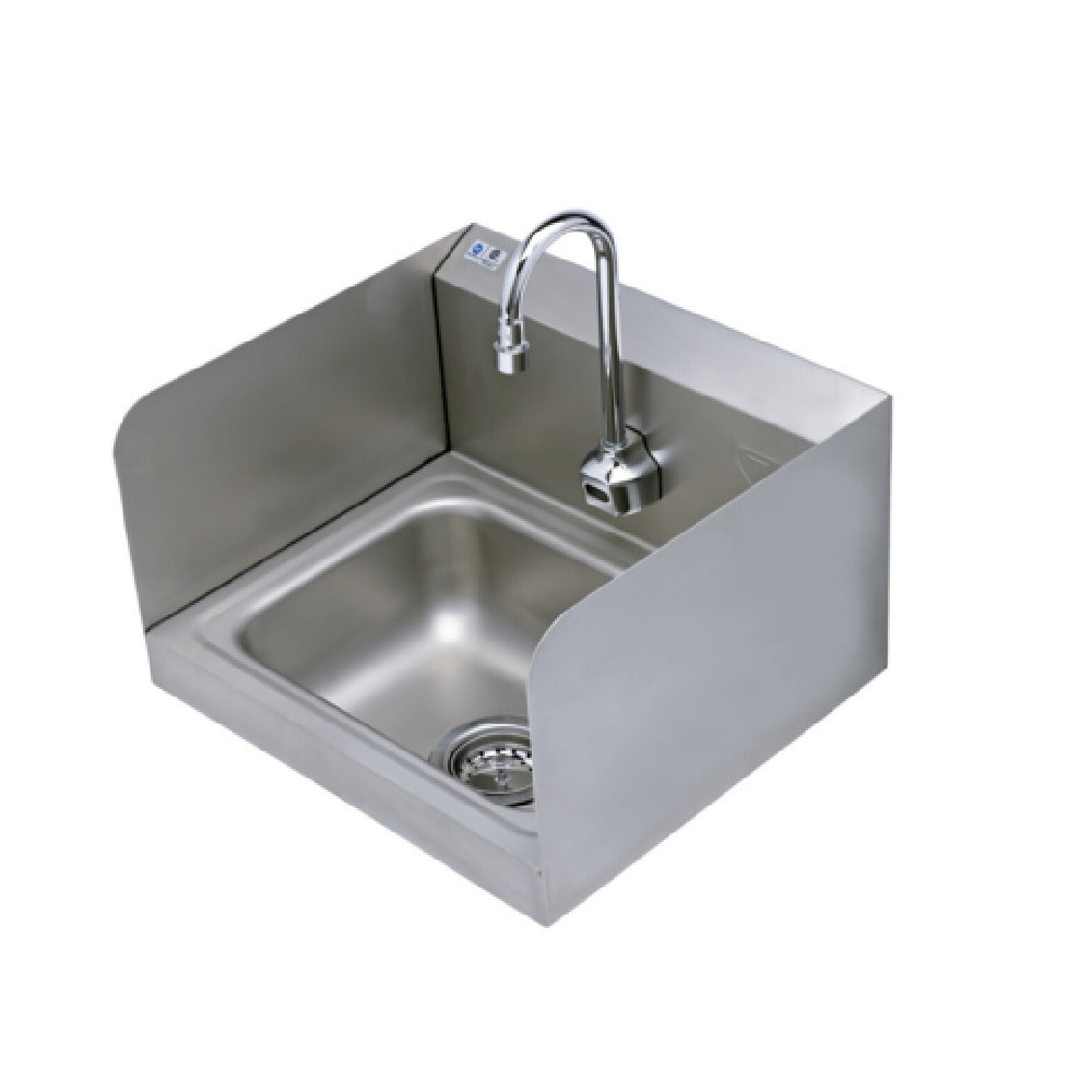 T&S Brass EC-3101-HG-1W-S Hand Sink Stainless Steel With Side Splash Shields And Single Hole Wall Mount Electronic Sensor Faucet With Polished Chrome Plated Brass Body And 4 1/8" Rigid Gooseneck