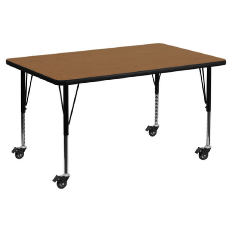 Flash Furniture XU-A3048-REC-OAK-T-P-CAS-GG Activity Table 48"W X 30"D X 17-2/5" To 25-2/5" Adjustable Height