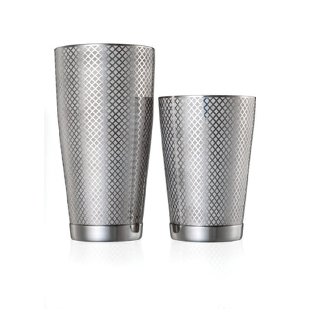 Mercer Culinary M37200 Barfly® Diamond Lattice Cocktail Shaker Set Includes: (1) Each 28 Oz. & 18 Oz. Shaker