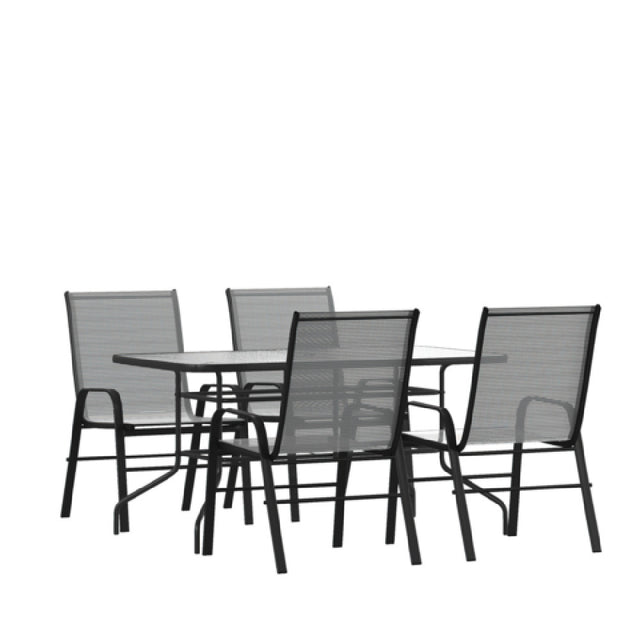 Flash Furniture TLH-089REC-303CGY4-GG Brazos 5 Piece Outdoor Patio Dining Set 55" Tempered Glass Patio Table With Umbrella Hole