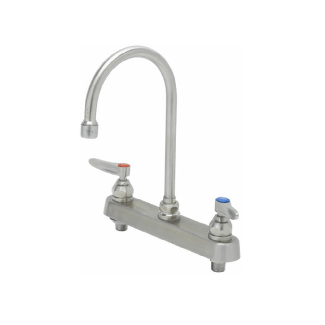 T&S Brass S-1142 EverSteel 8" Stainless Steel Deck Mount Workboard Faucet With Stainless Steel Lever Handles And Stainless Steel Swivel Gooseneck With 2.2 GPM Stainless Steel Aerator