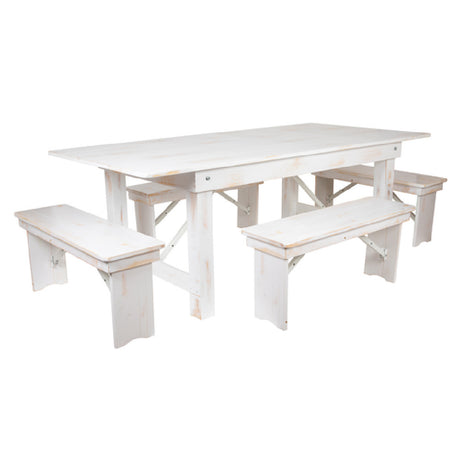 Flash Furniture XA-FARM-1-WH-GG Hercules Series Farm Table Set Antique Rustic White Design