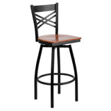 Flash Furniture XU-6F8B-XSWVL-CHYW-GG Hercules Series Bar Stool Metal X-back 5/8" Thick Cherry Finish Plywood Swivel Seat